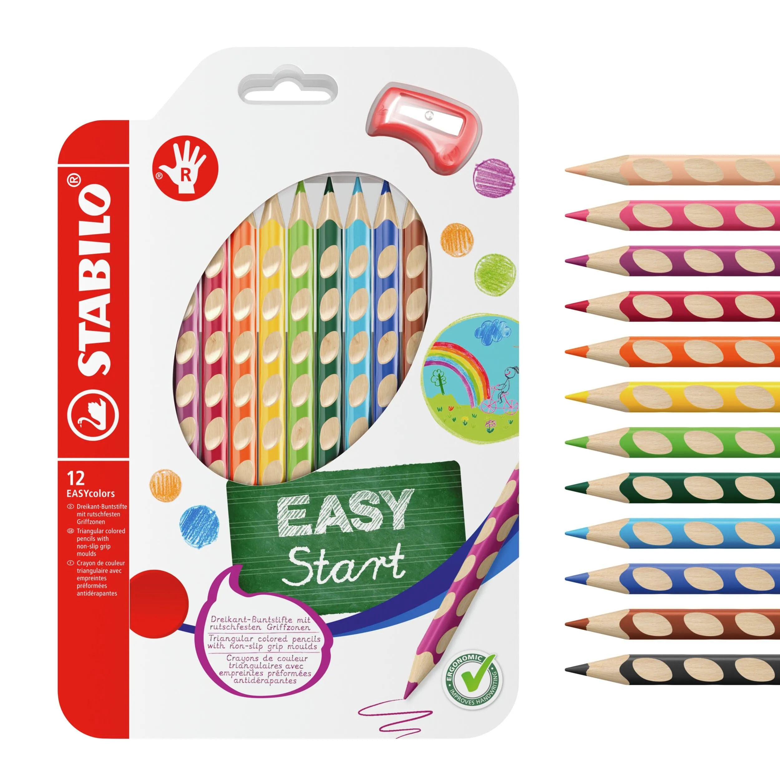STABILO EASYcolors - Matita colorata Ergonomica per Destrimani - Astuccio da 12 + Temperino