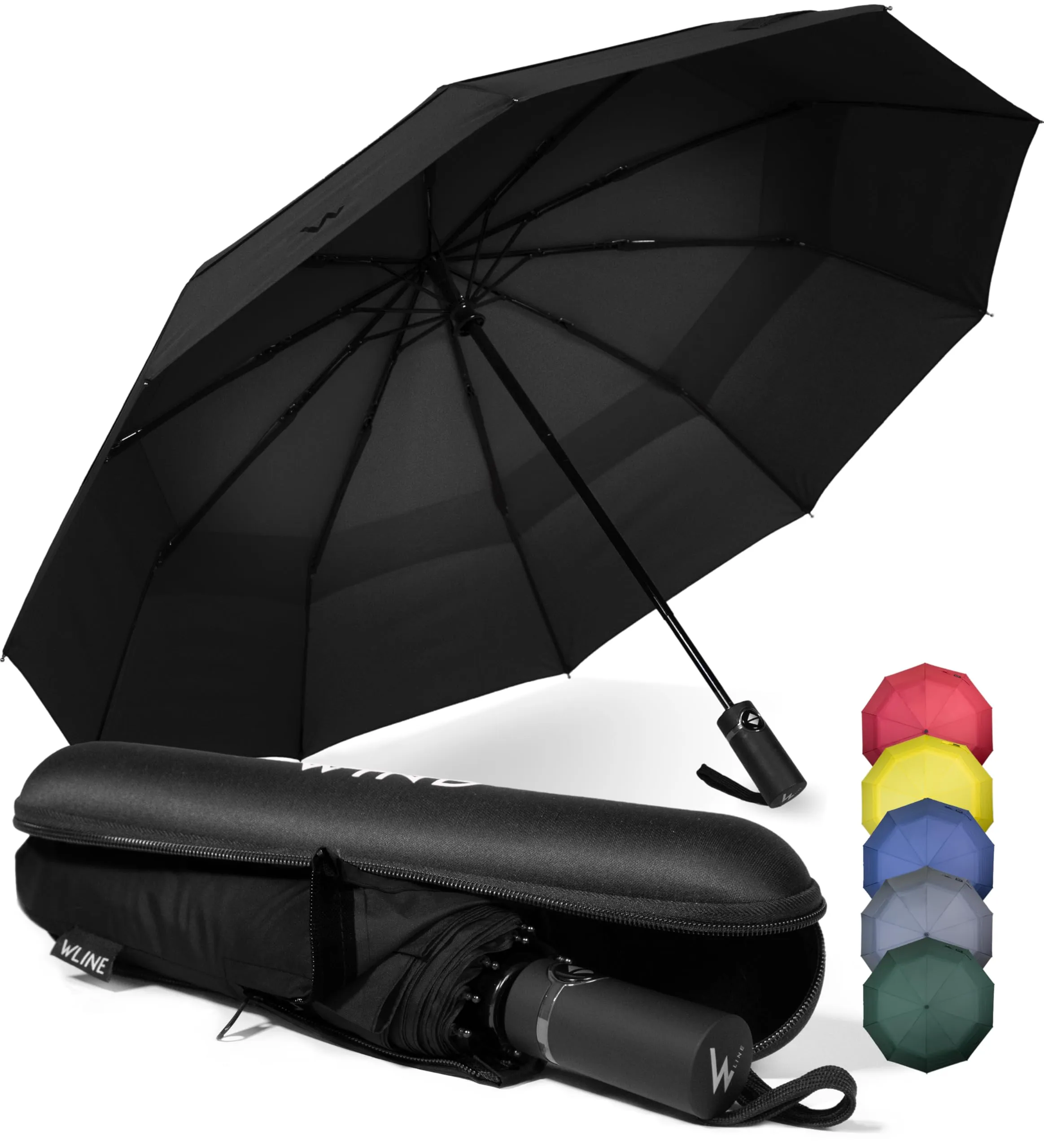 WLine Wind Ombrello Pieghevole Antivento Automatico Nero