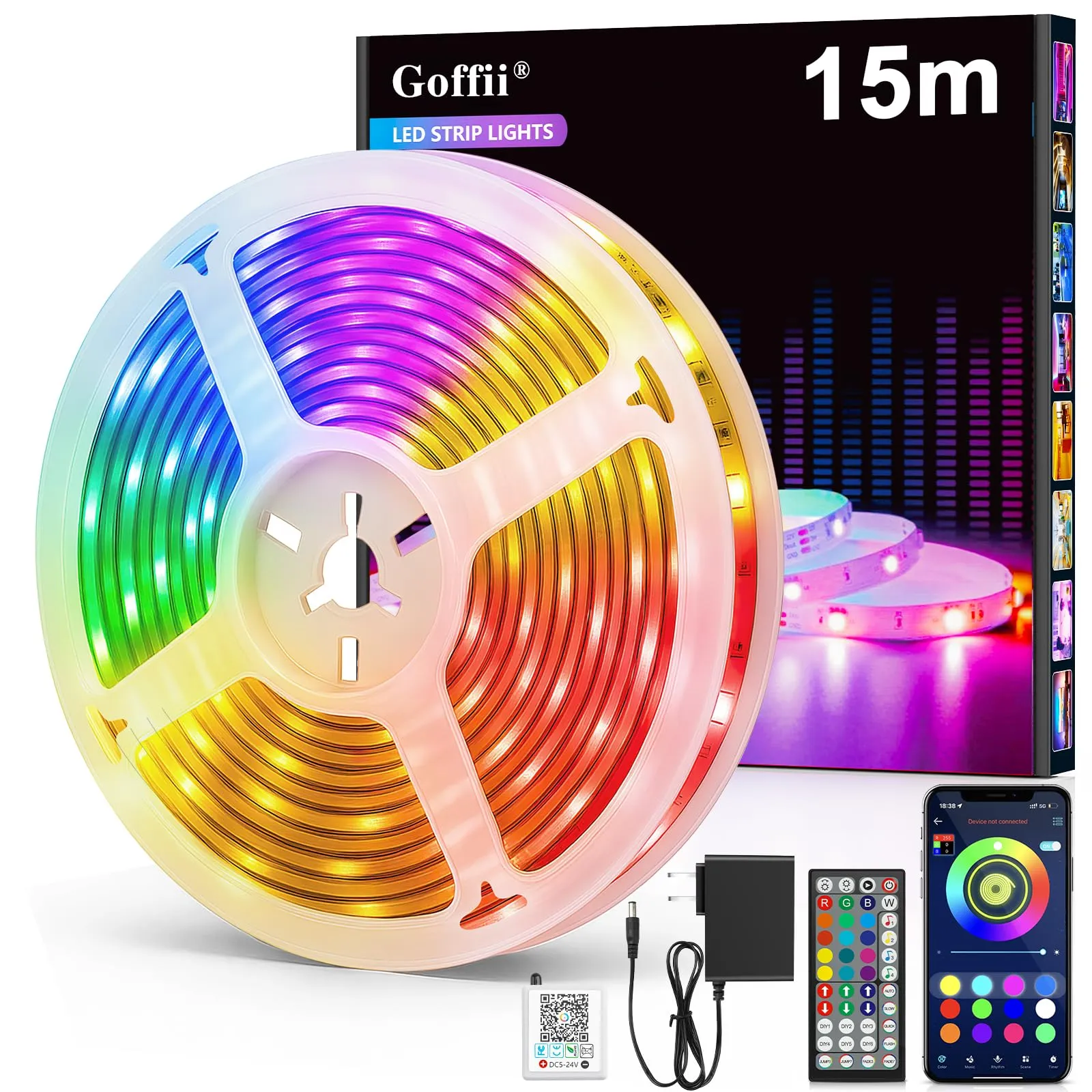 Striscia LED RGB Bluetooth 15m con Telecomando e App