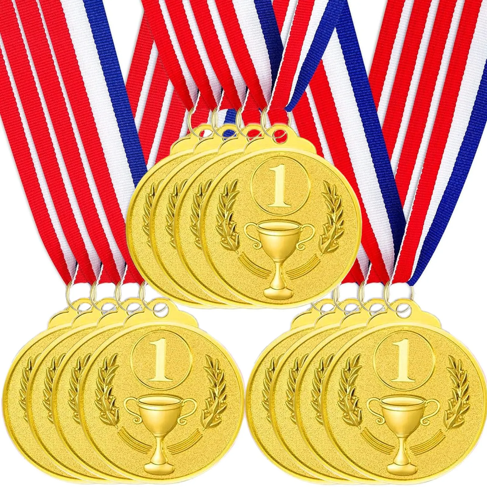 Set di 12 Medaglie Premiazione Metallo Oro Argento Bronzo con Nastro