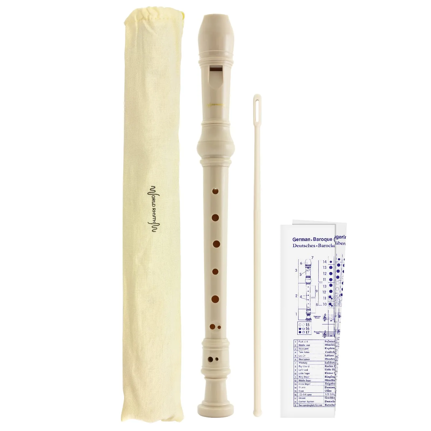 World Rhythm WR-807 Flauto Dolce Soprano Bianco per Scuola con Accessori