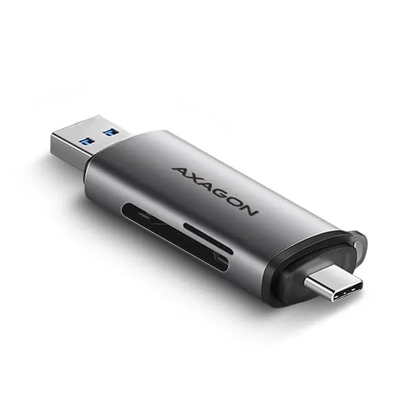 Lettore di Schede di Memoria AXAGON CRE-SAC USB 3.2 Gen 1 (3.1 Gen 1) Type-A/Type-C Grigio