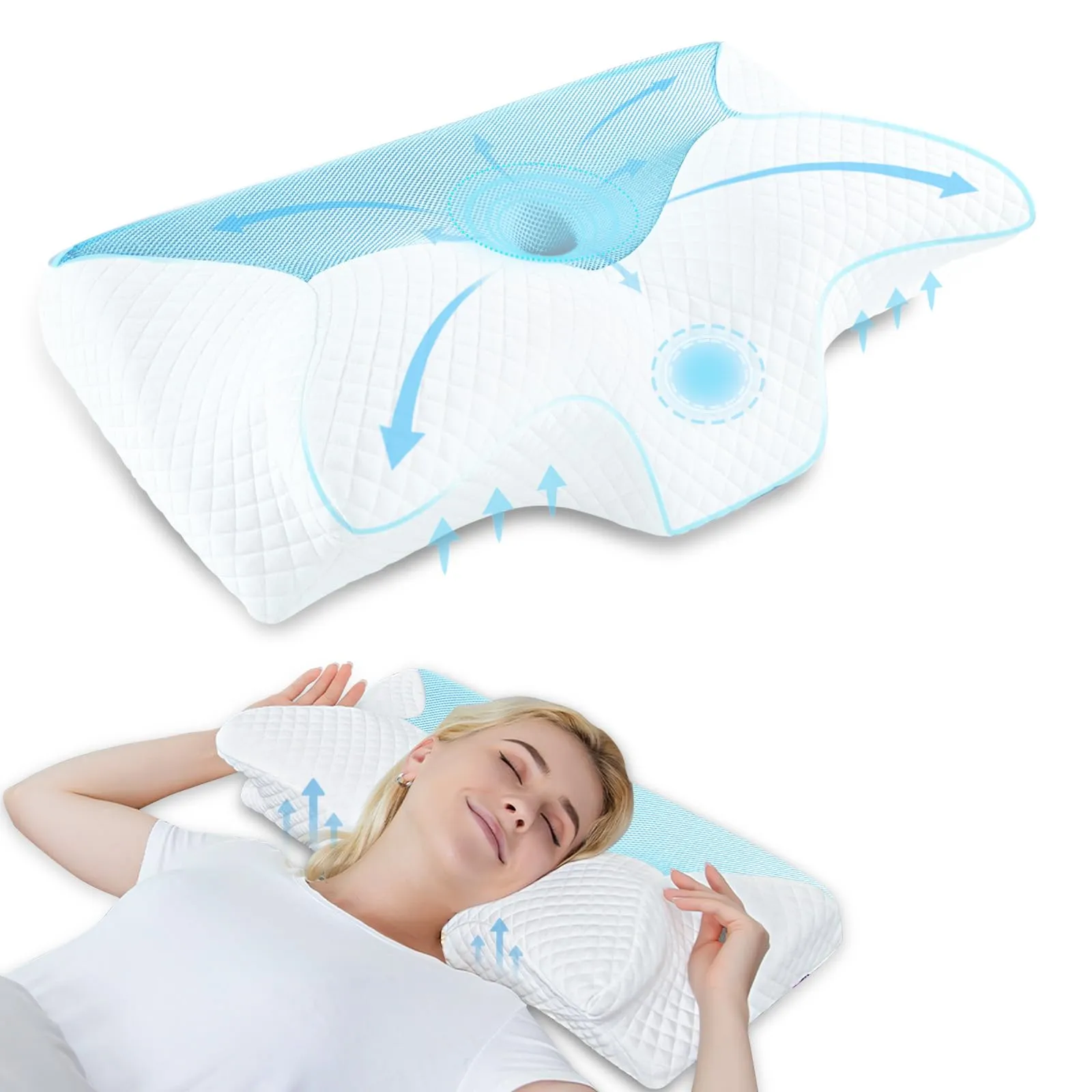 HOMCA Cuscino Cervicale Ergonomico Memory Foam Blu