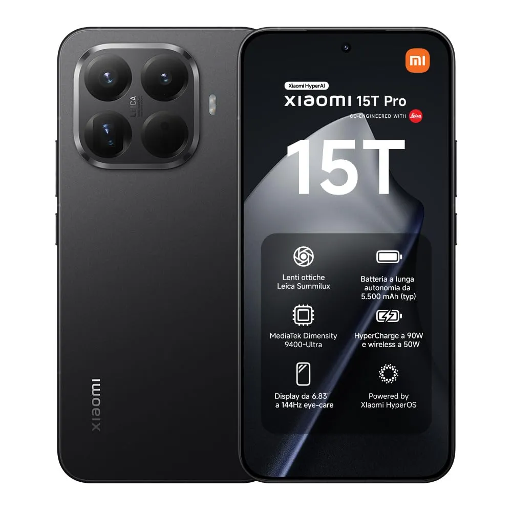 Xiaomi 15T Pro Nero - Smartphone 5G, 12GB RAM, 256GB ROM, Display 6.83" 144Hz, Fotocamera Leica 50MP, Batteria 5500mAh