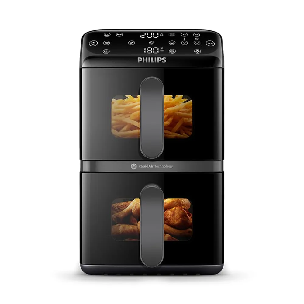 Philips Airfryer Serie 4000 NA460/00 - Friggitrice ad Aria Verticale a Doppio Cestello