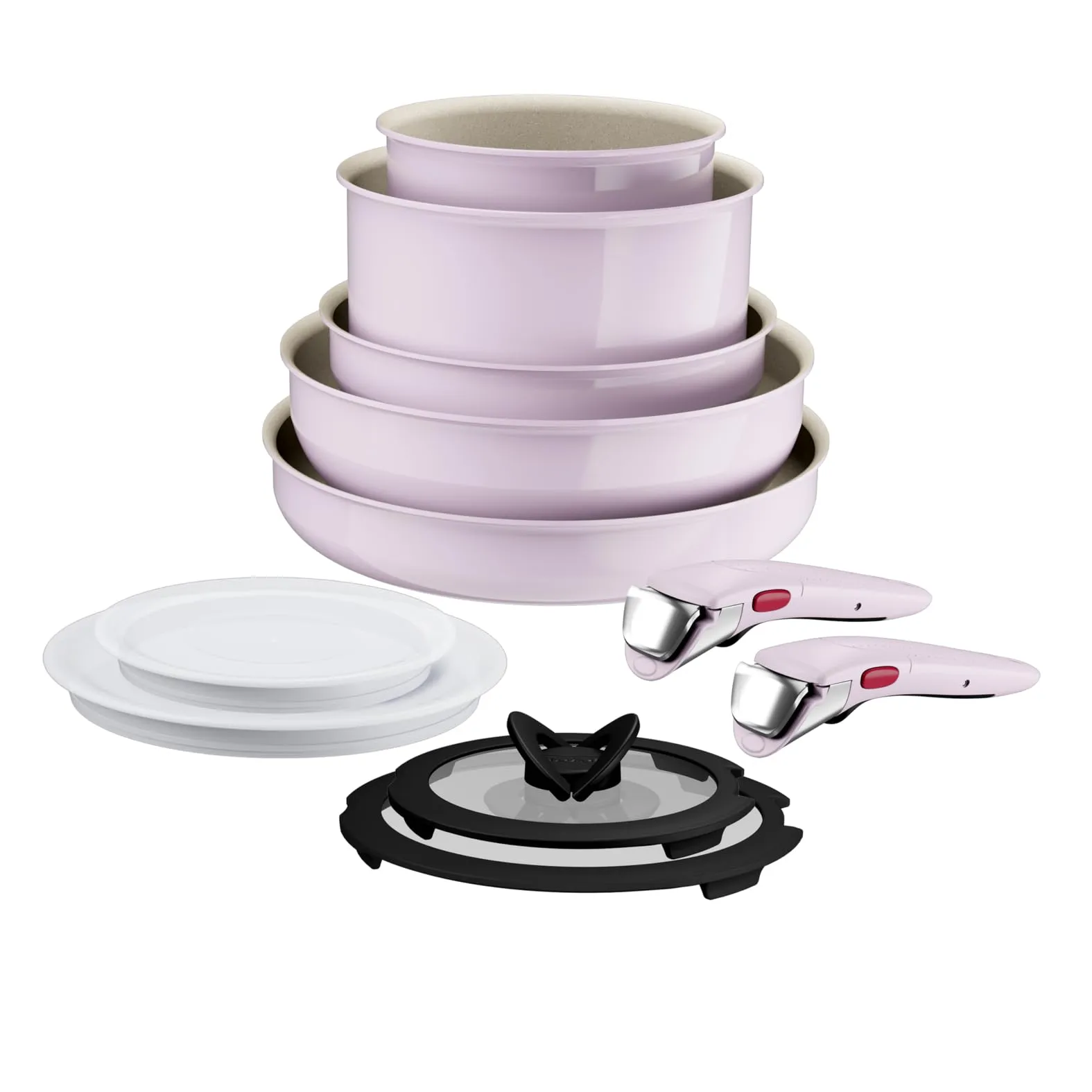 Lagostina Ingenio Pastel Set 11 Pezzi: Padelle Antiaderenti Rosa con Manico Rimovibile