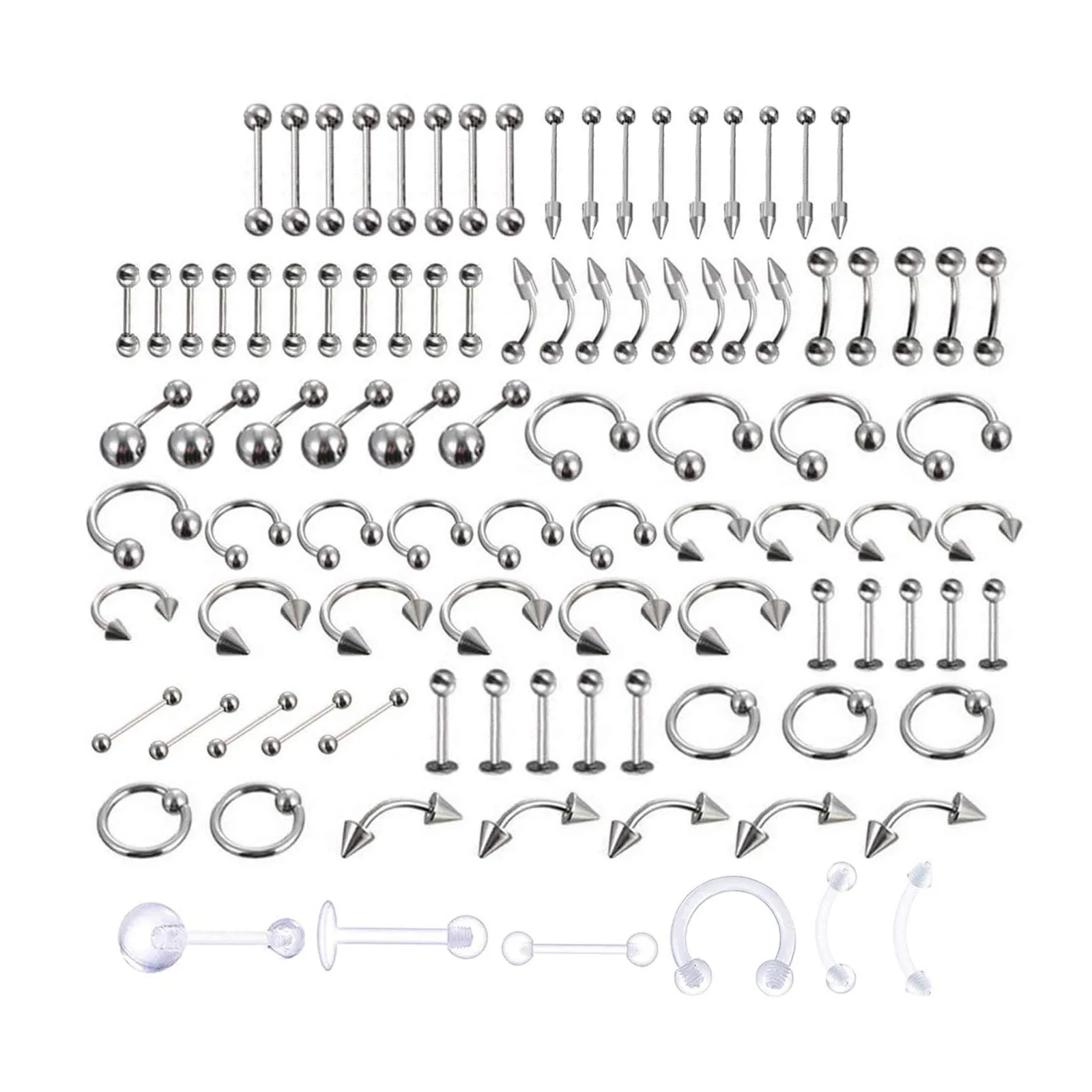 LuLyL Set di 92 piercing: Varietà e Stile in Acciaio Inossidabile 316L