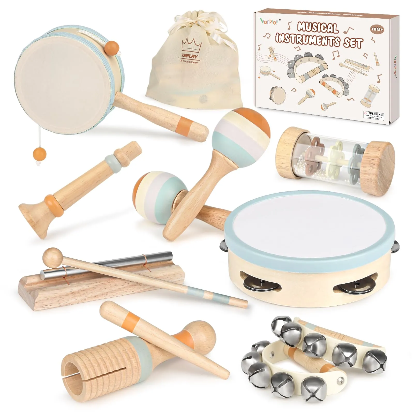 Batteria Montessori per Bambini - Set di Strumenti Musicali in Legno