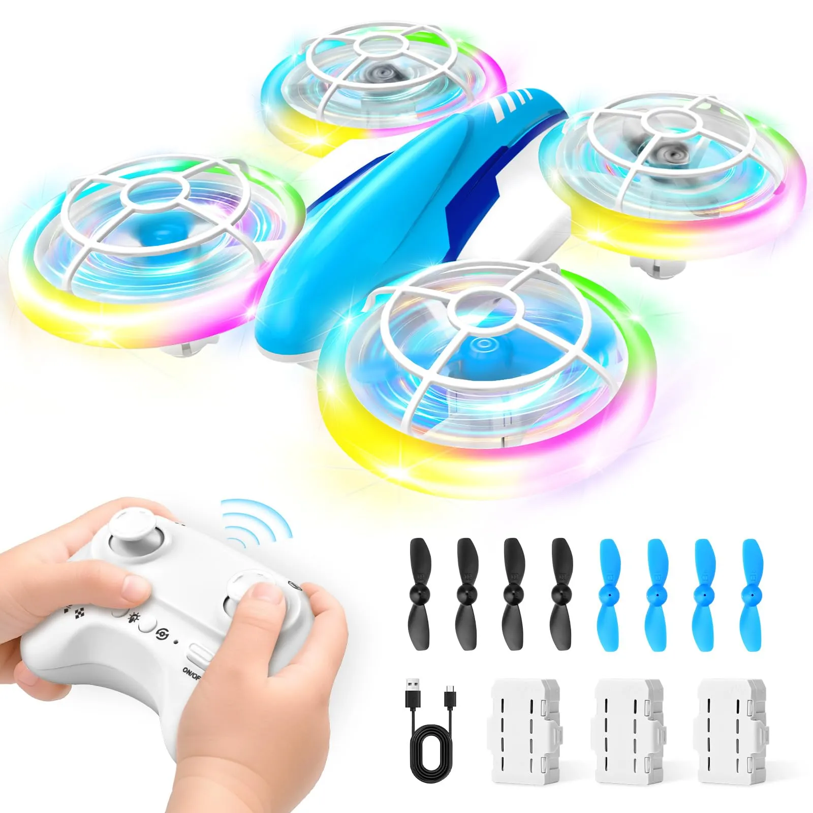 YIKANWEN Drone per Bambini con Telecomando, Luci LED e Batterie