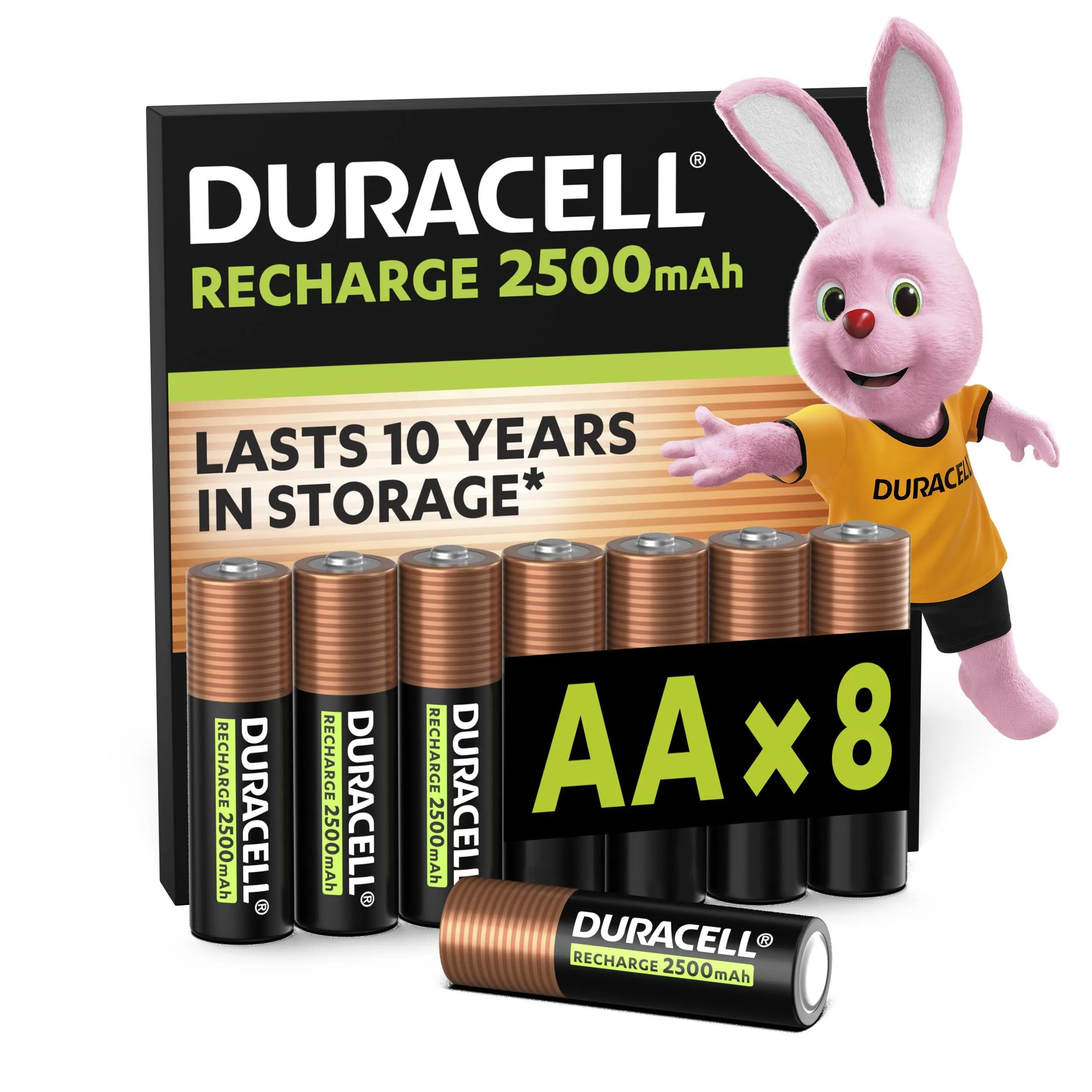 Duracell Batterie Ricaricabili AA (Confezione da 8), 2500 mAh NiMH, pre-caricate