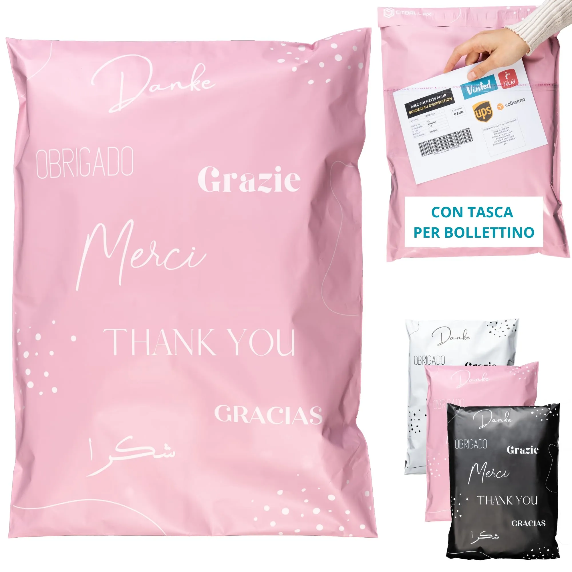 EMBALLAX - 50 Buste per Spedizioni Vinted CON TASCA PER BOLLETTINO - Taglia L 40x30cm