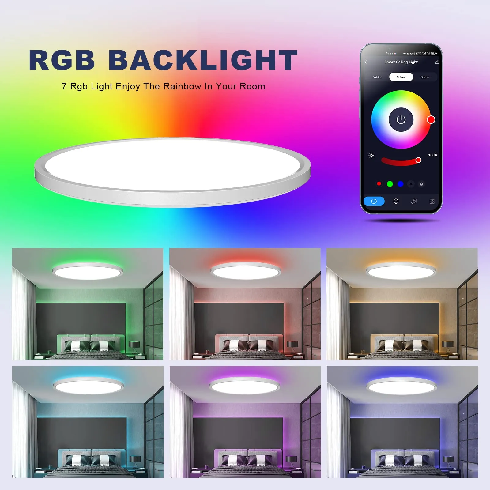OTREN Plafoniera LED Soffitto RGB Dimmerabile 36W Ø30cm