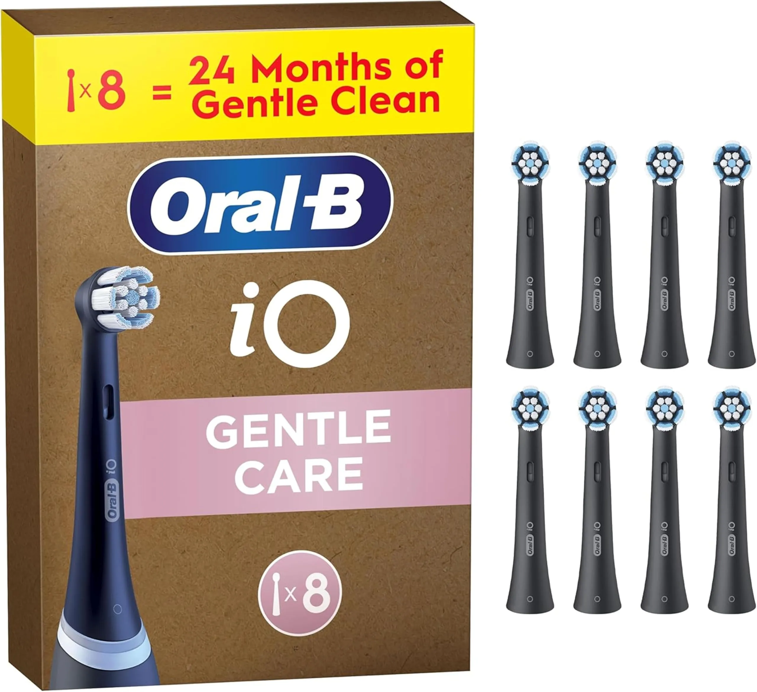 Oral-B iO Gentle Care Testine di Ricambio Nere, 8 Pezzi