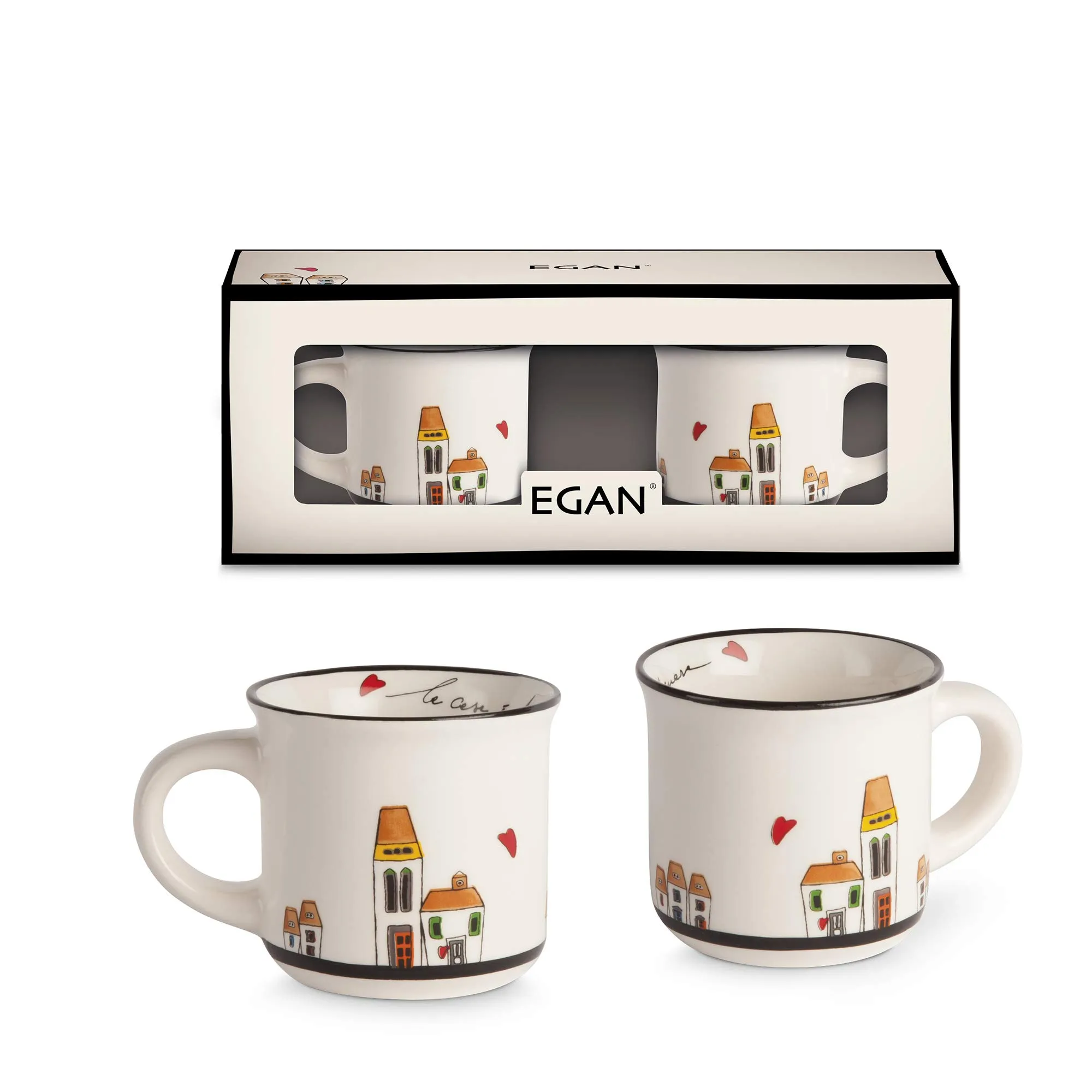 EGAN - Set da 2 Tazze in Ceramica Smaltata, Color Avorio