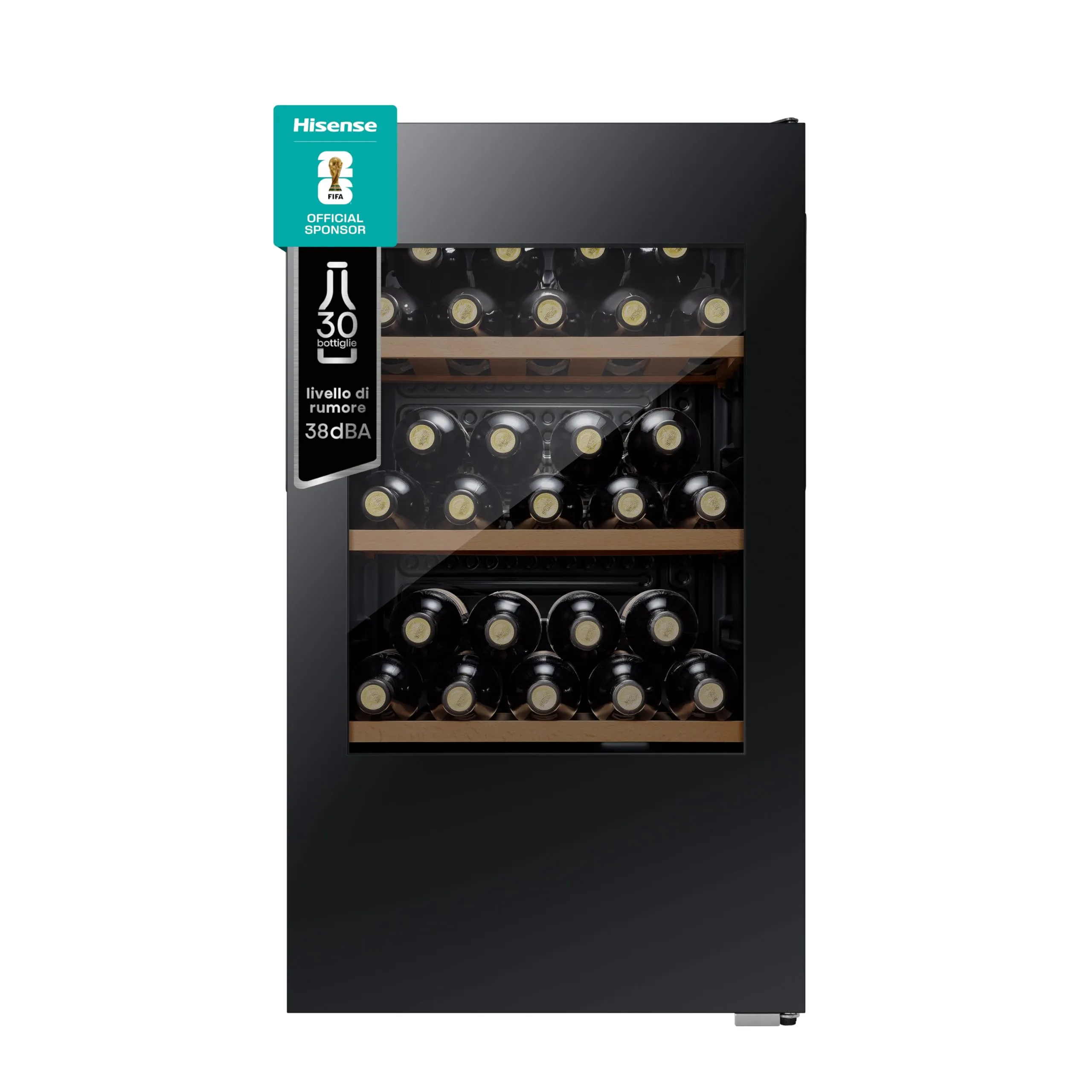 Hisense RW12D4NWG0 - Cantinetta Vino 30 bottiglie, Monotemperatura, Vetri Anti UV, Ripiani in Legno, Display Touch, Illuminazione Led, Anno 2022