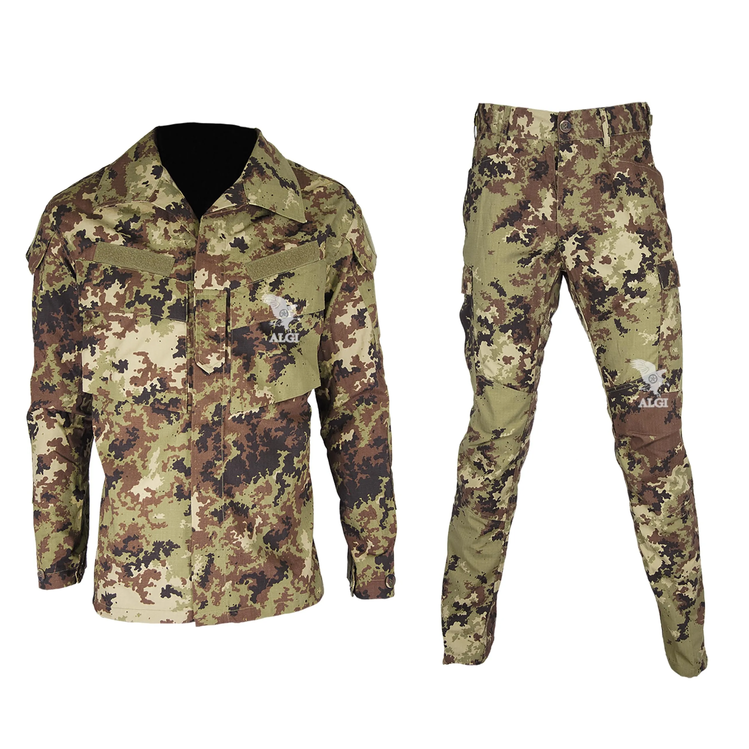 Completo Tuta Militare da Combattimento ALGI Ripstop Vegetato Mimetico