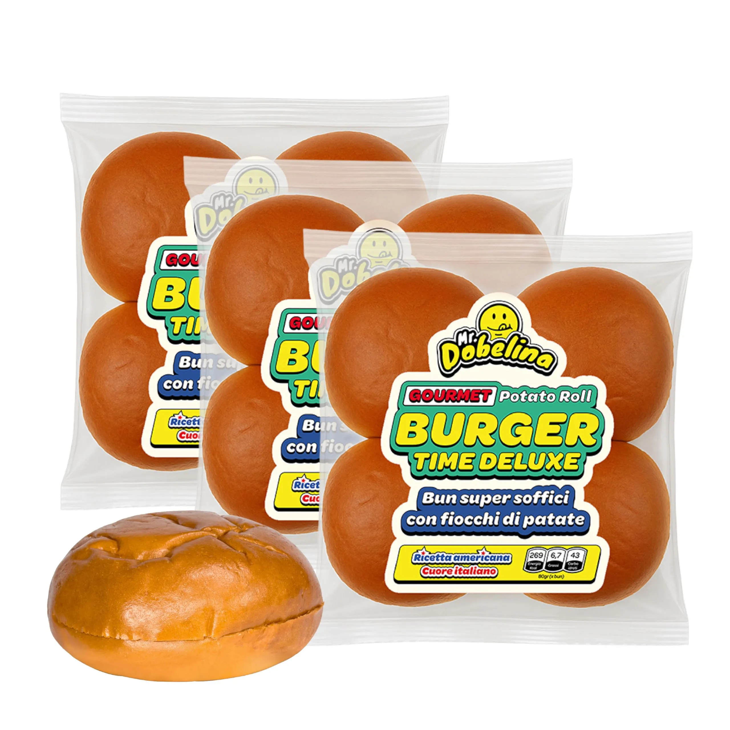 Mr.Dobelina Gourmet Potato Roll Buns - Panini Hamburger Americani Made in Italy