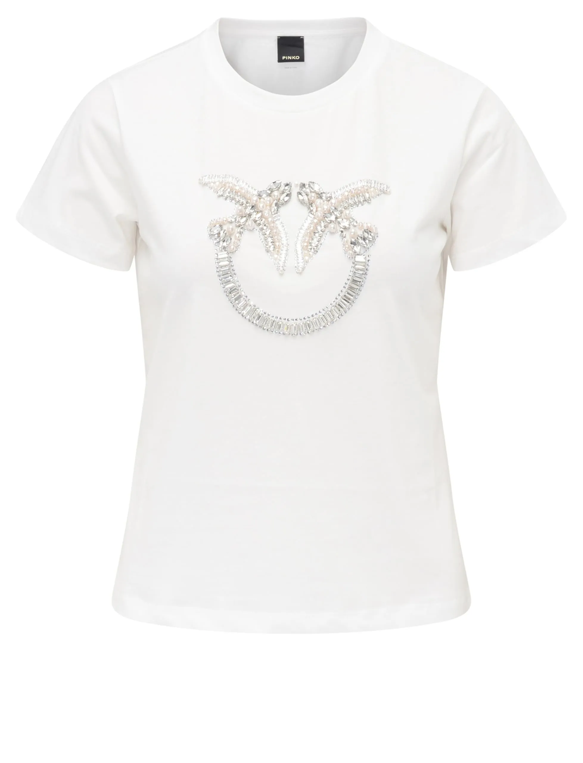 Pinko T-Shirt Quentin Bianca con Ricamo Cristalli