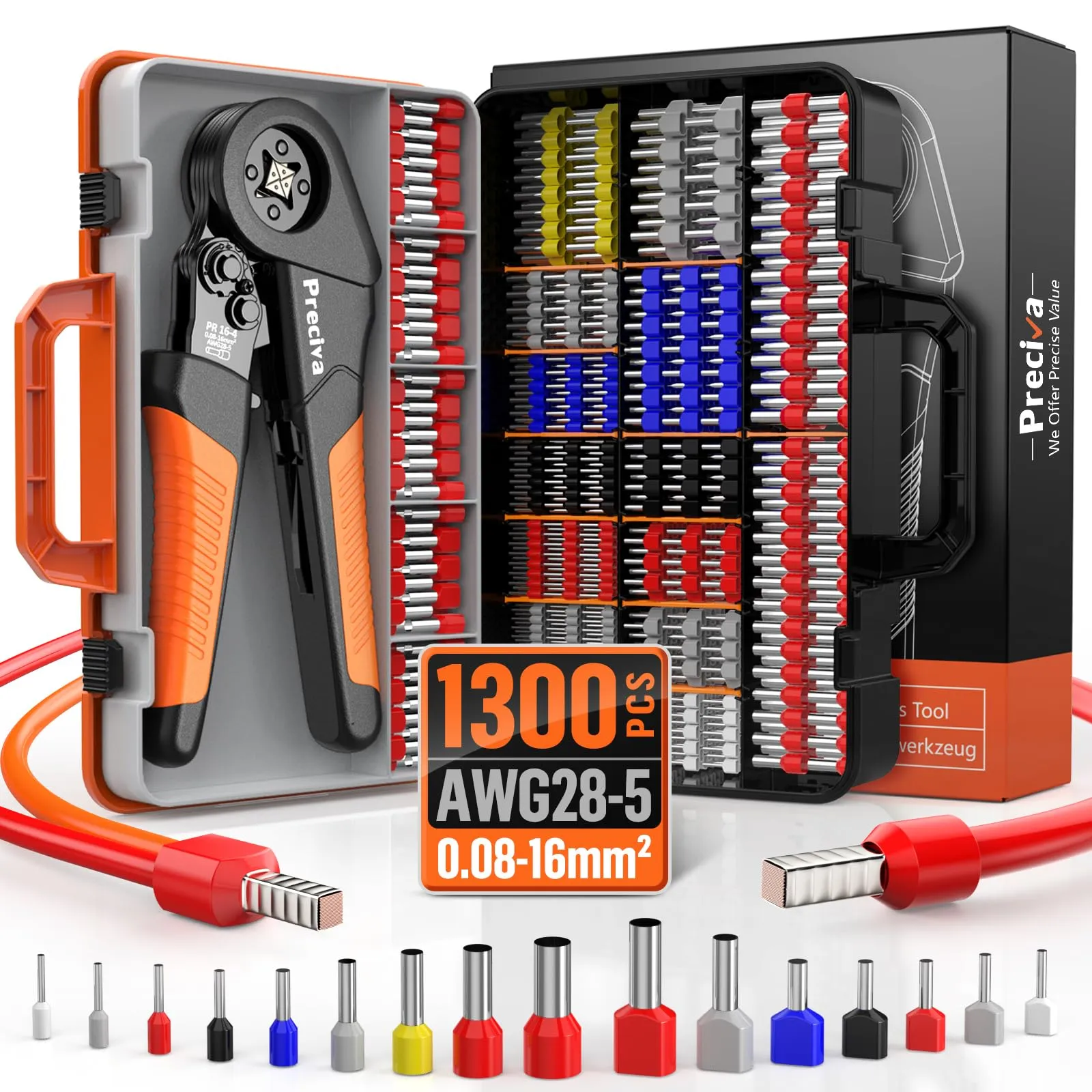 Preciva Pinza Crimpatrice 0,08-16 mm² con 1300 Ghiere