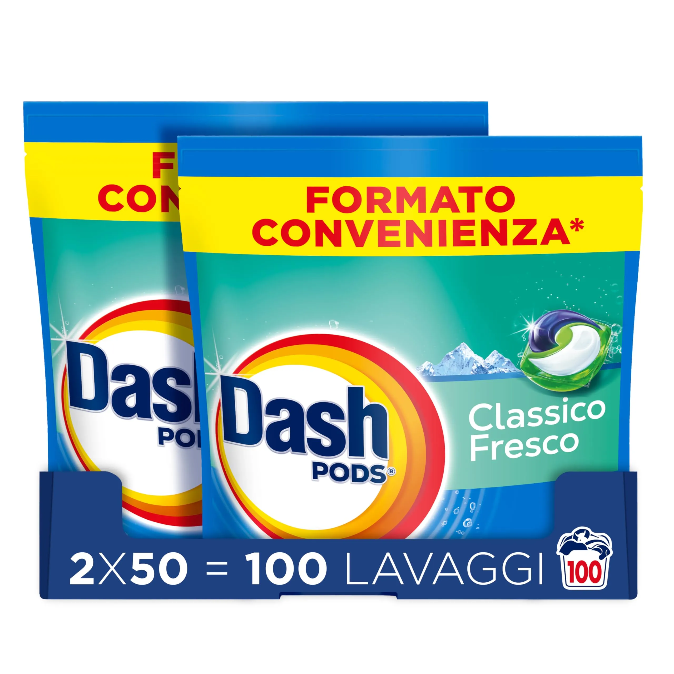 Dash Pods Detersivo Lavatrice in Capsule, 100 Lavaggi, Classico Fresco