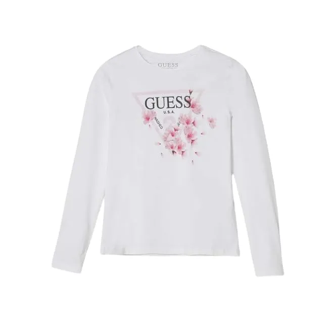 Guess T-Shirt Bimba Manica Corta Bianca