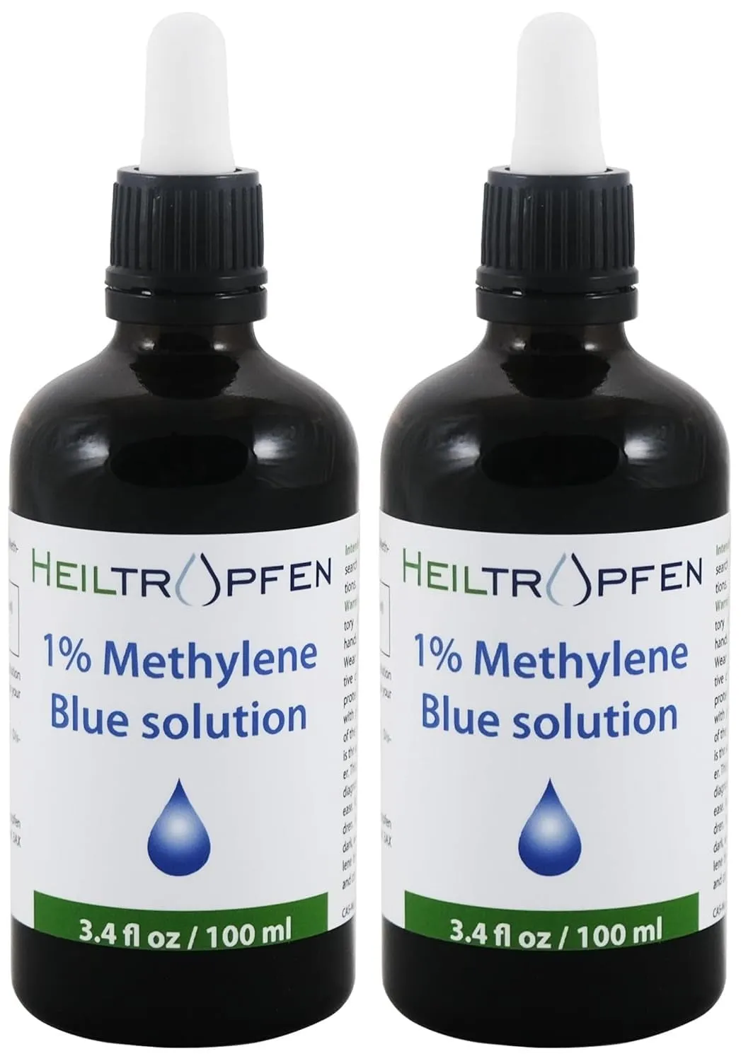 2x Soluzione di Blu di Metilene 1% Gocce Liquide 2x 100ml | Purezza Ultra Elevata | USP Ingredienti di Grado Farmaceutico - Testato da Terze Parti | Senza Formaldeide | Set di Due | Heiltropfen®
