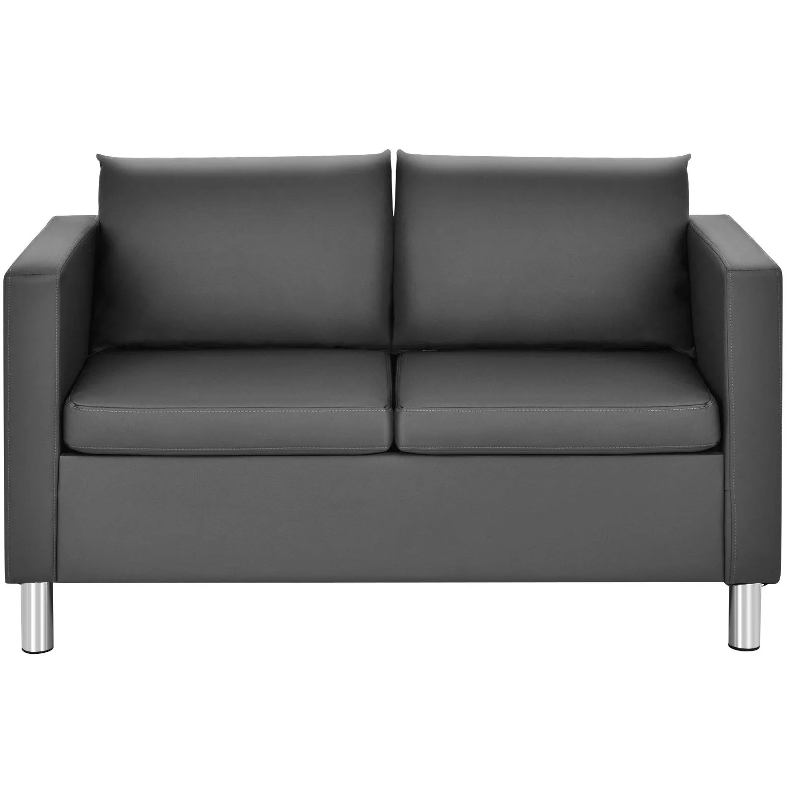 Divano Moderno a 2 Posti in Similpelle Grigia con Gambe in Legno - COSTWAY