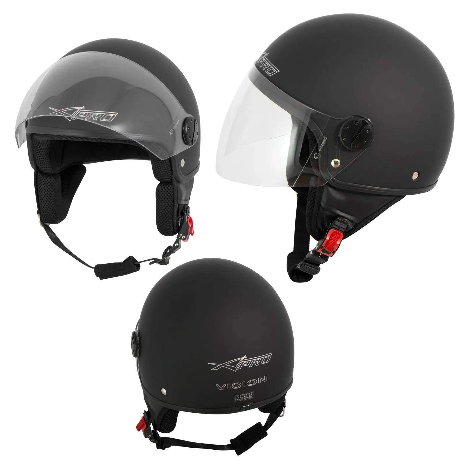 A-Pro Casco Jet Demi Scooter Moto Omologato ECE 22 Visiera Antigraffio Nero Opaco
