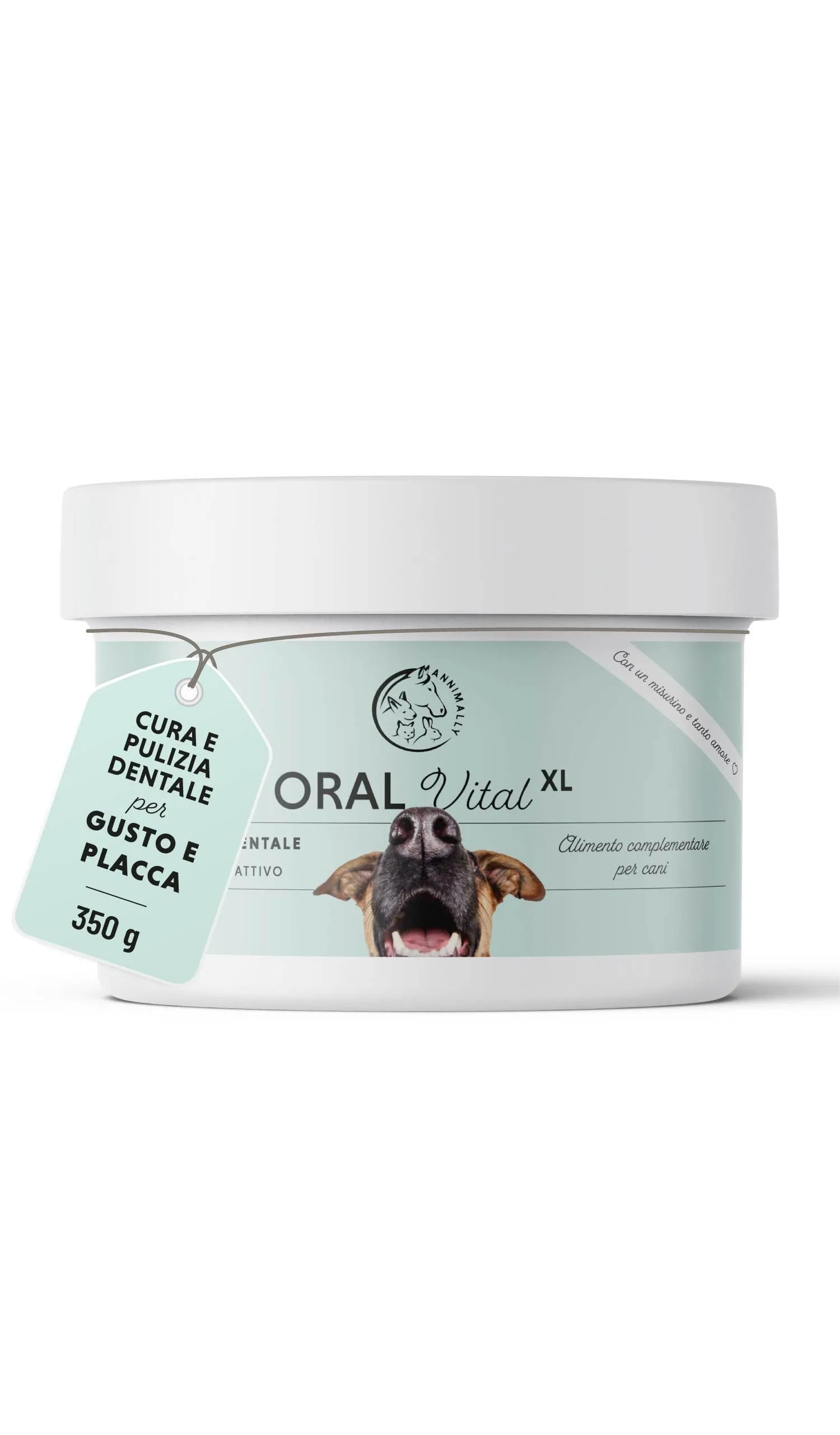 Polvere denti cane Annimally - Rimedio naturale contro tartaro, alito cattivo e placca (350 g XL)