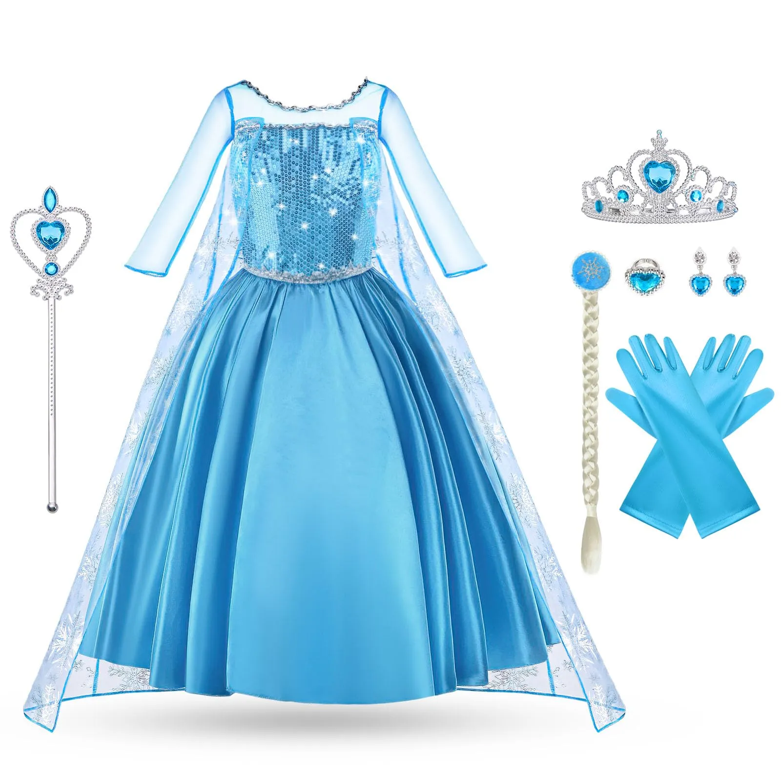 Vicloon Costume Elsa Principessa: Set Completo per Trasformare le Tue Bambine in Regine delle Nevi