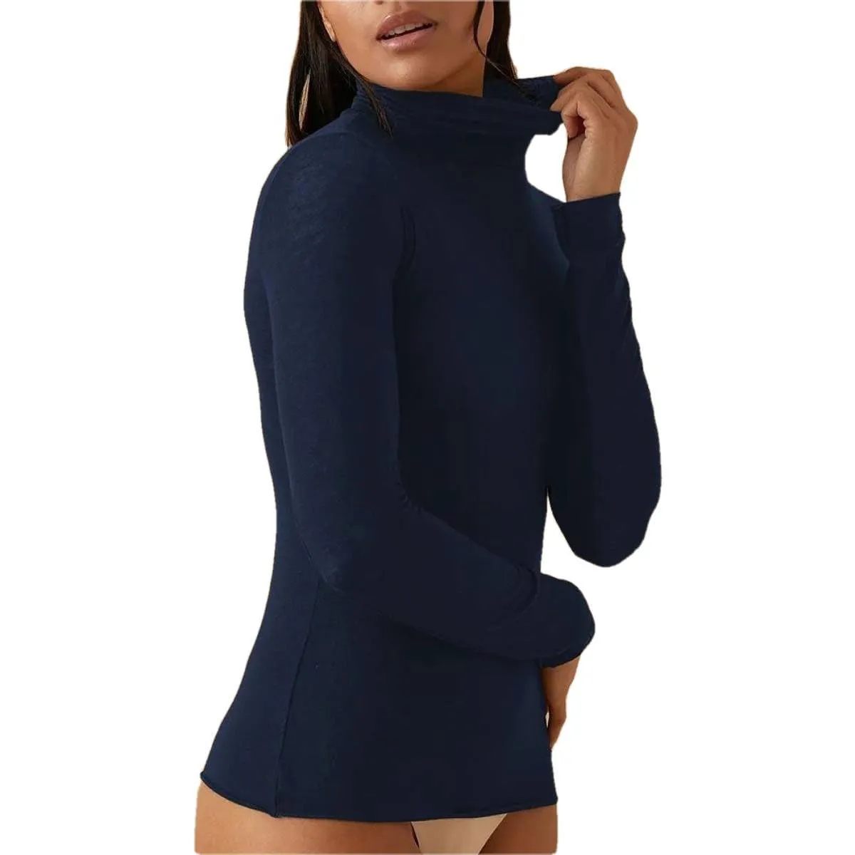 JADEA Maglia Donna Dolcevita Manica Lunga in Modal e Cashmere, Nero, S