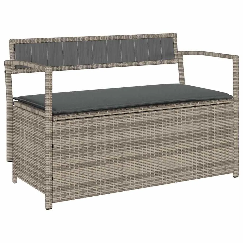 vidaXL Panca Portaoggetti da Giardino con Cuscino Grigio in Polyrattan