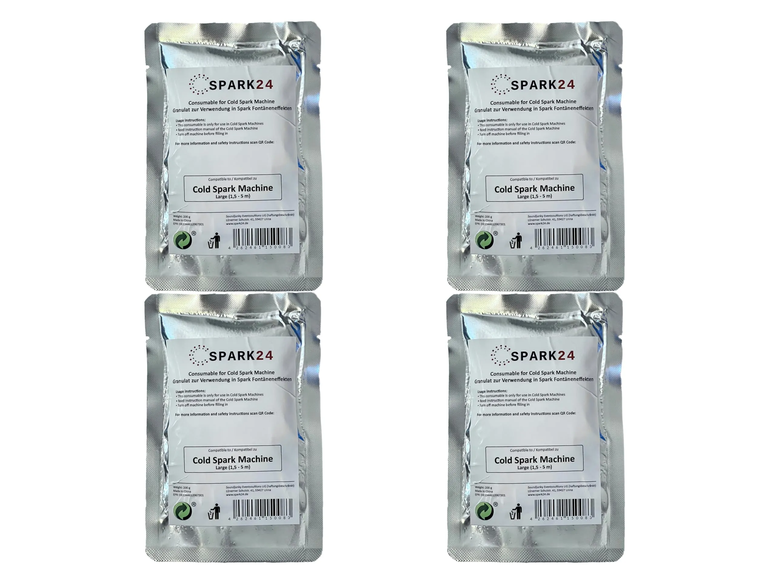 Spark24 Granuli per Cold Spark Machine, 4x200g Polvere Titanium Sparks, CS-4X-LARGE