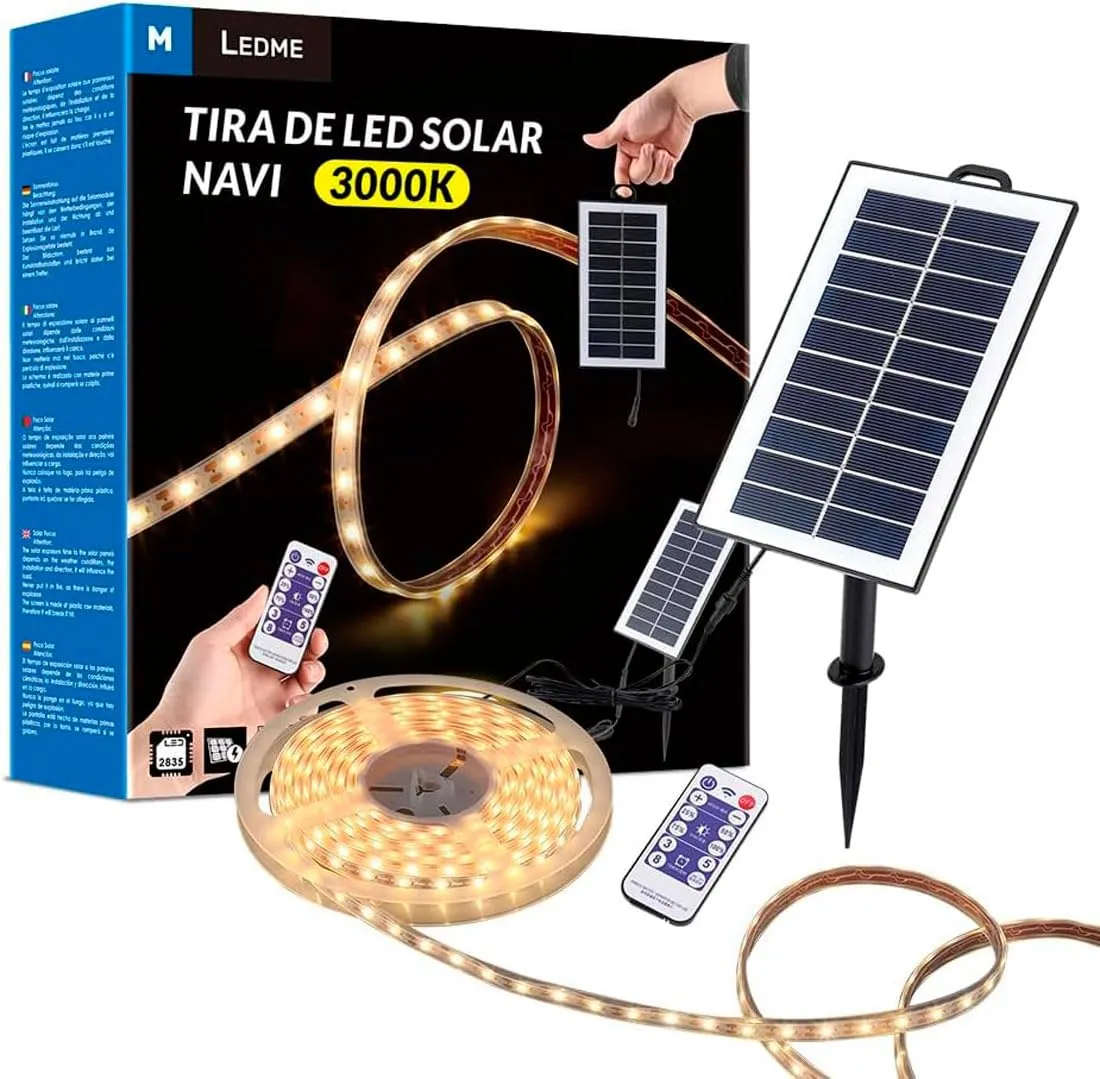 M Ledme - Striscia LED Solare da Esterno 5 Metri con Telecomando