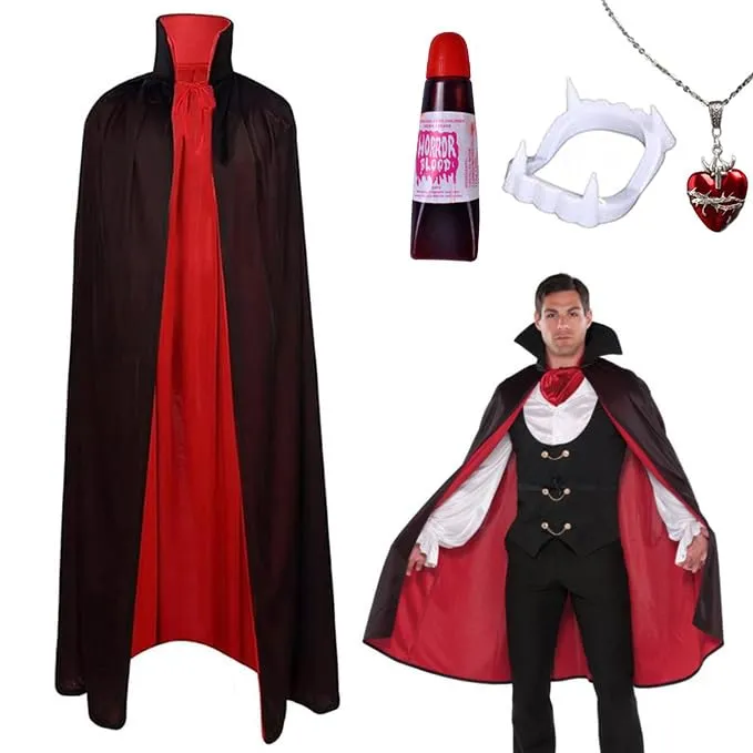 Mantello da Vampiro Reversibile con Accessori - Costume di Halloween per Bambini e Adulti