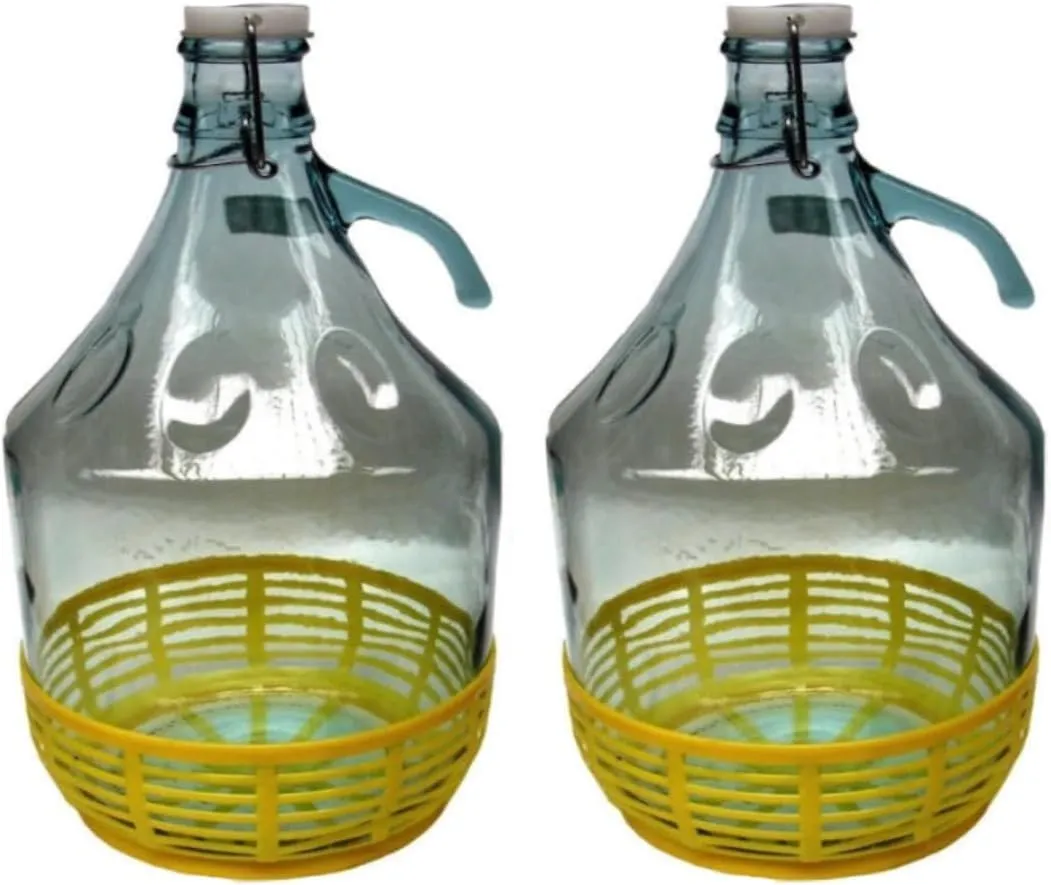 Damigiana in Vetro da 5 Litri con Tappo Ermetico e Cestello Protettivo