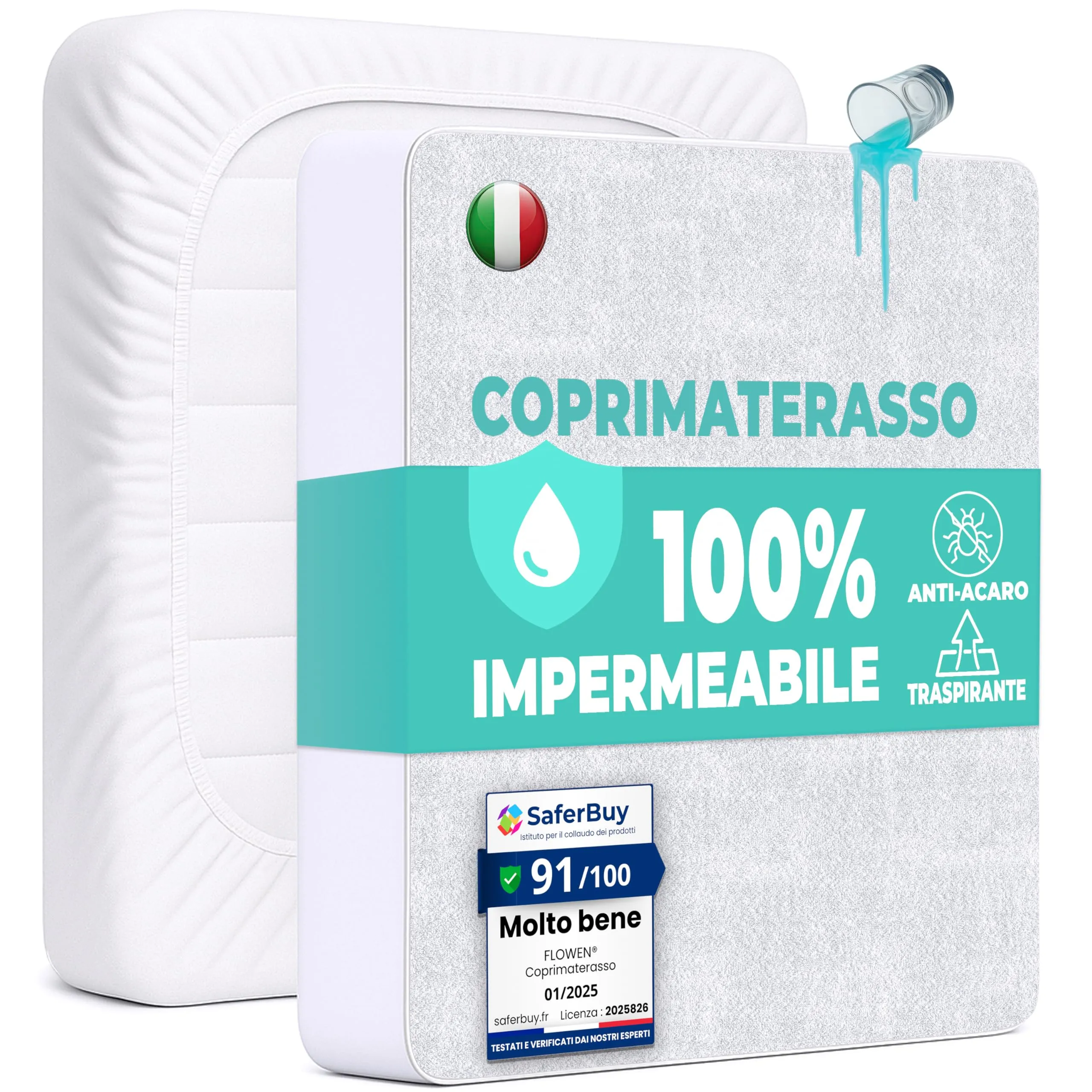 Coprimaterasso Impermeabile Una Piazza e Mezza 120x190 cm