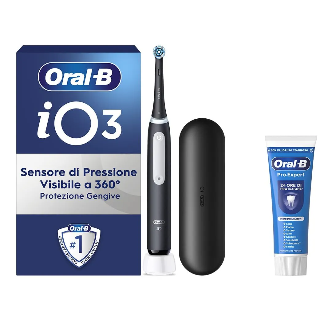 Oral-B iO 3 Nero con Dentifricio Pro Expert: Kit Completo per una Pulizia Denti Efficace