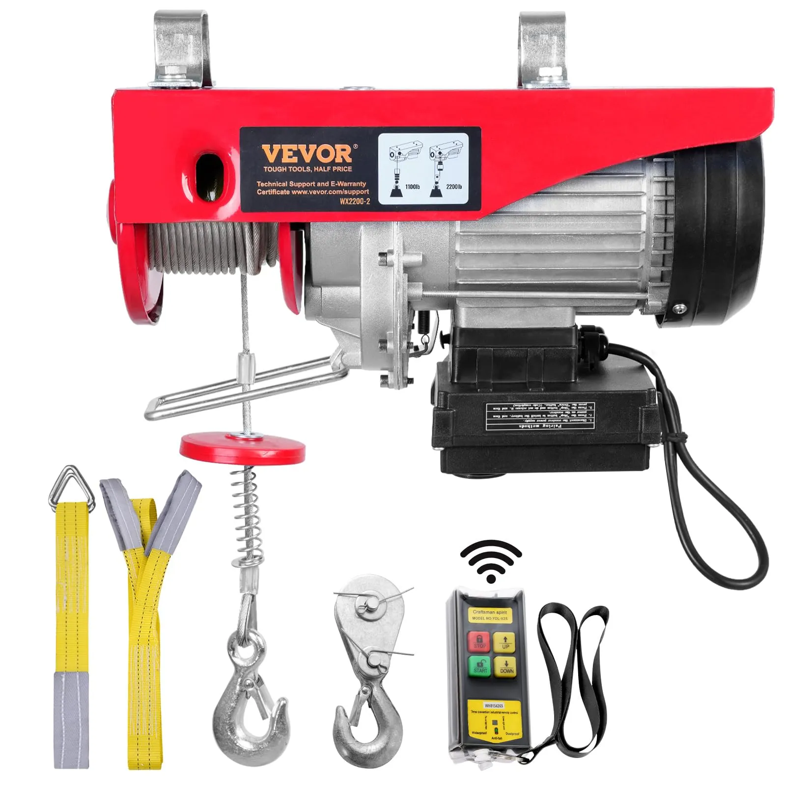 VEVOR Paranco Elettrico a Leva 1600W, 1000kg con Telecomando