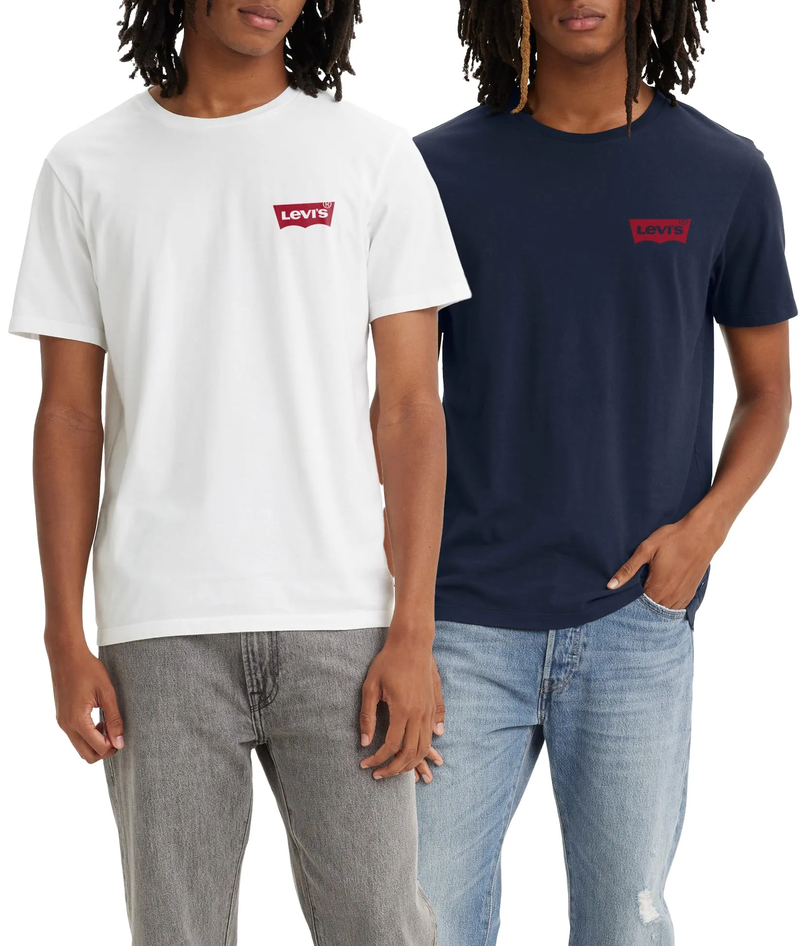 Levi's 2-Pack Crewneck Graphic Tee, T-shirt Uomo, Multicolore ( Chesthit White / Dress Blues ), M