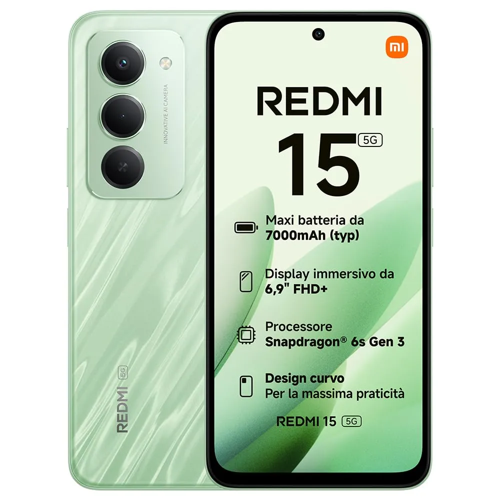 Xiaomi Redmi 15 5G Verde, 8+256GB, Display 6.9" 144Hz, Snapdragon 6s Gen 3, 50MP, 7000mAh