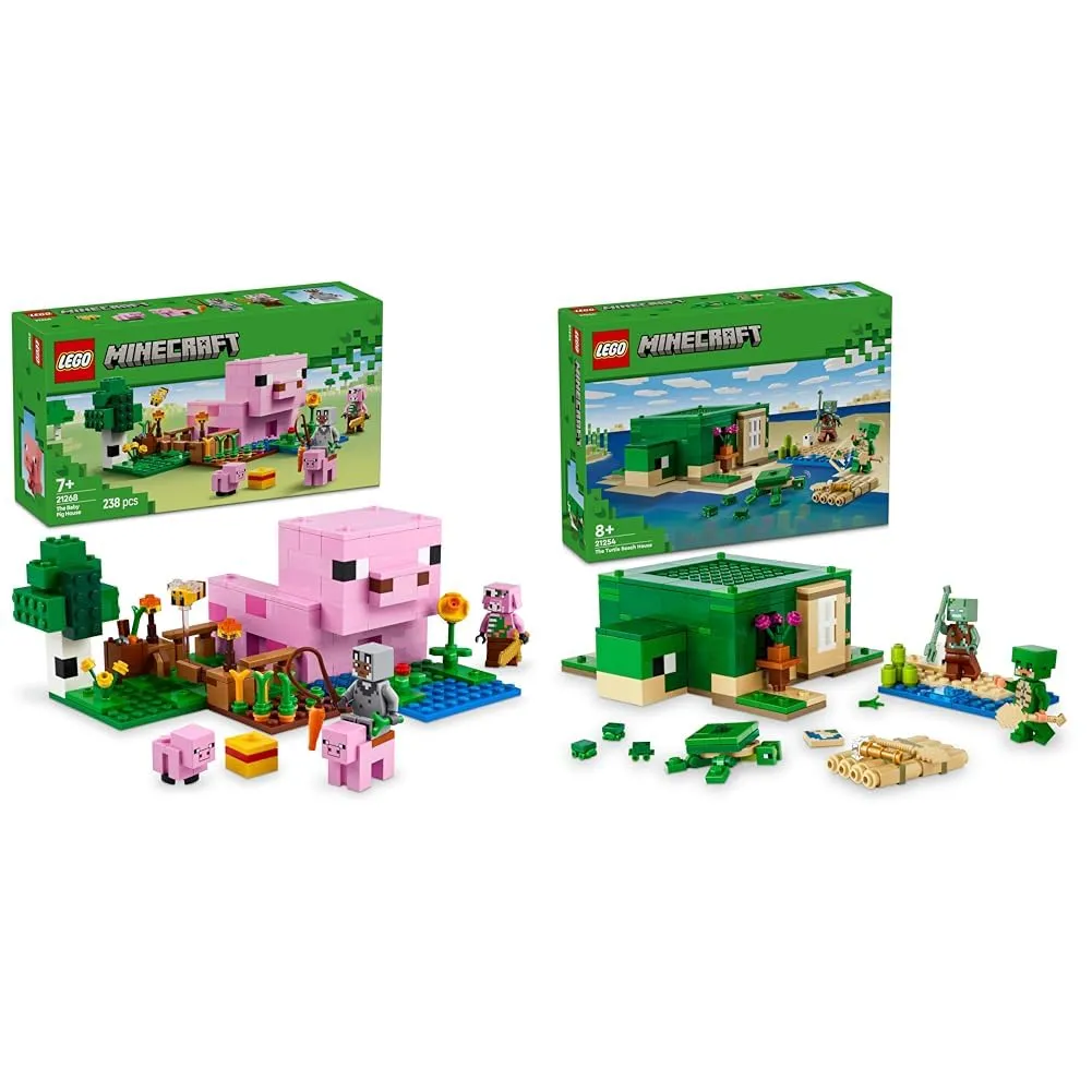 LEGO Minecraft La Casa del Baby Porcellino e La Casa della Spiaggia della Tartaruga: Un'Avventura Combinata!