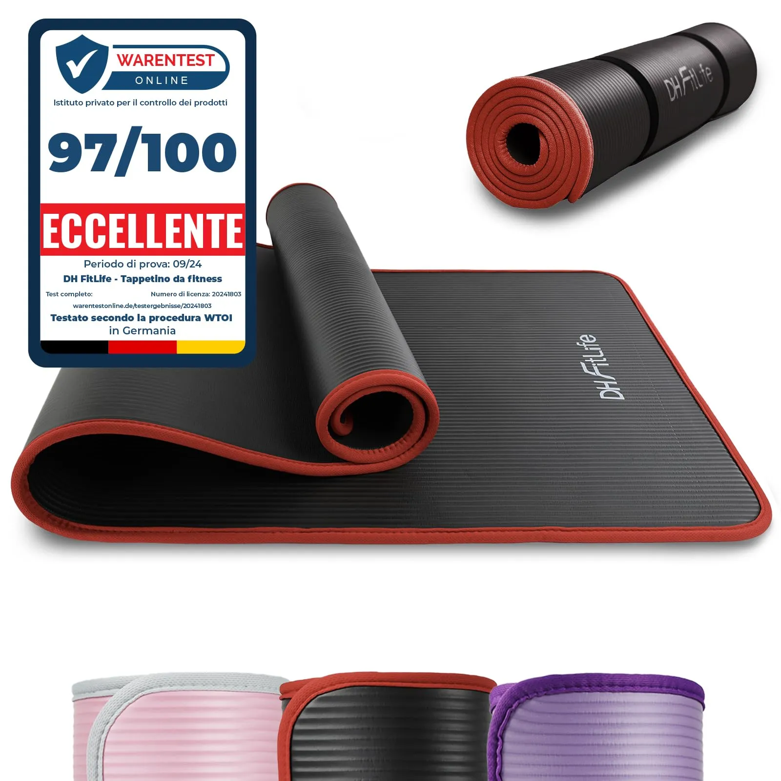 DH FitLife Tappetino per Allenamento Fitness Yoga Extra Resistente Antiscivolo Nero