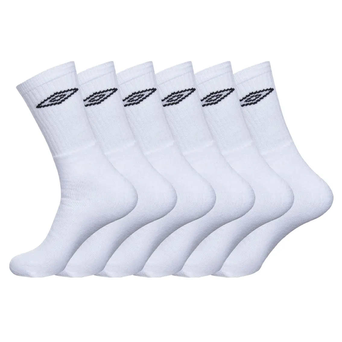 UMBRO Calzini Uomo Sportivo Resistente, Set di 6 Calze Uomo Lunghe Tennis, Confortevoli, Bianchi, Taglie 39/42