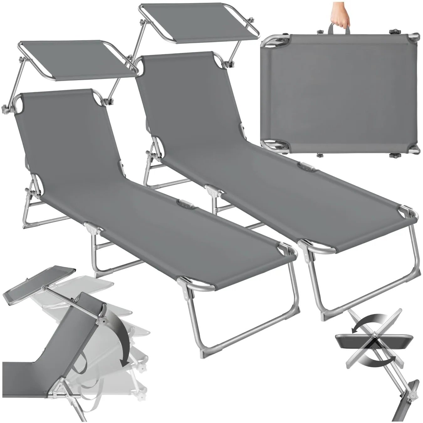 Set di 2 Lettini Prendisole Pieghevoli con Parasole TecTake - Grigio
