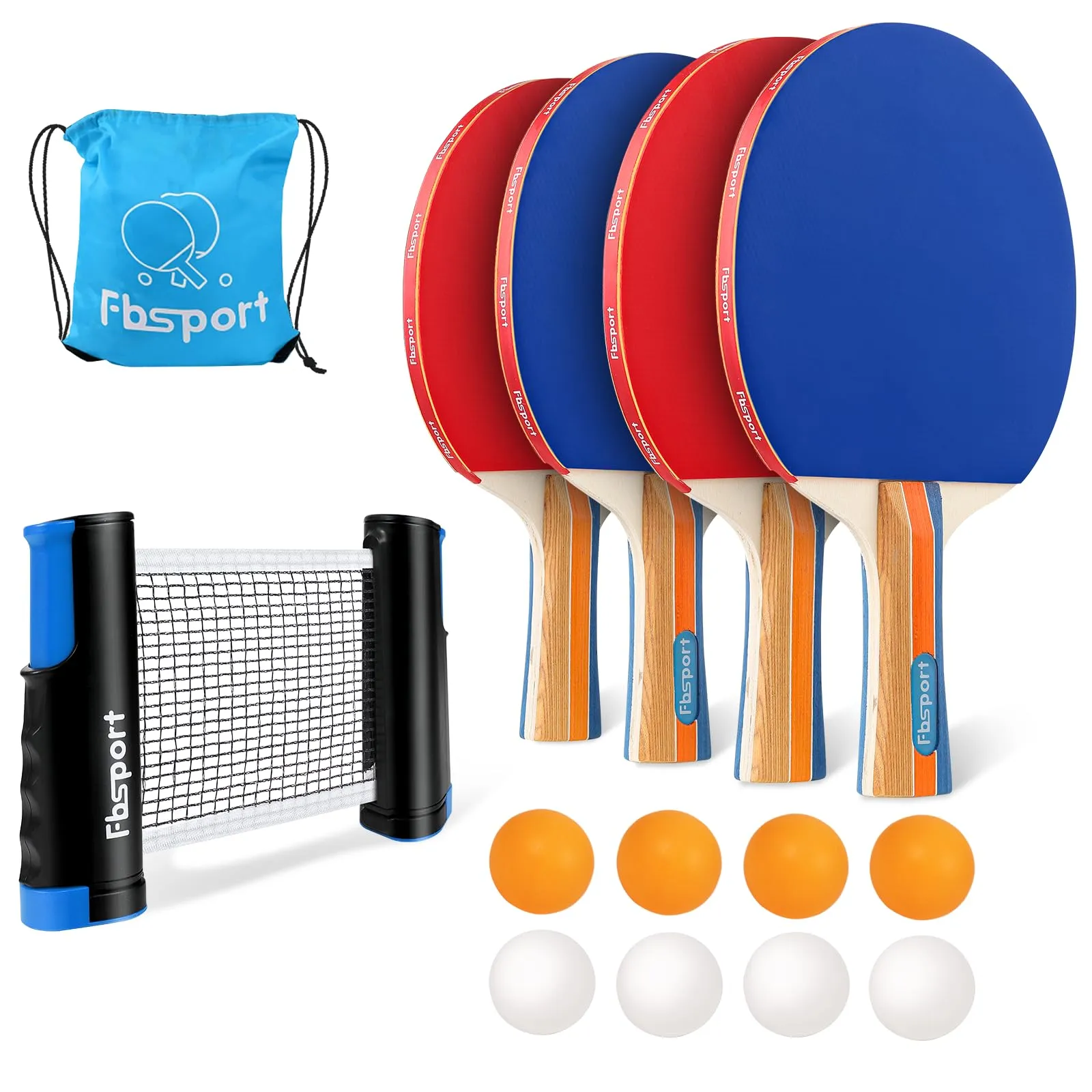 Set Ping Pong da Tavolo con 4 Racchette, Rete Retrattile e Accessori
