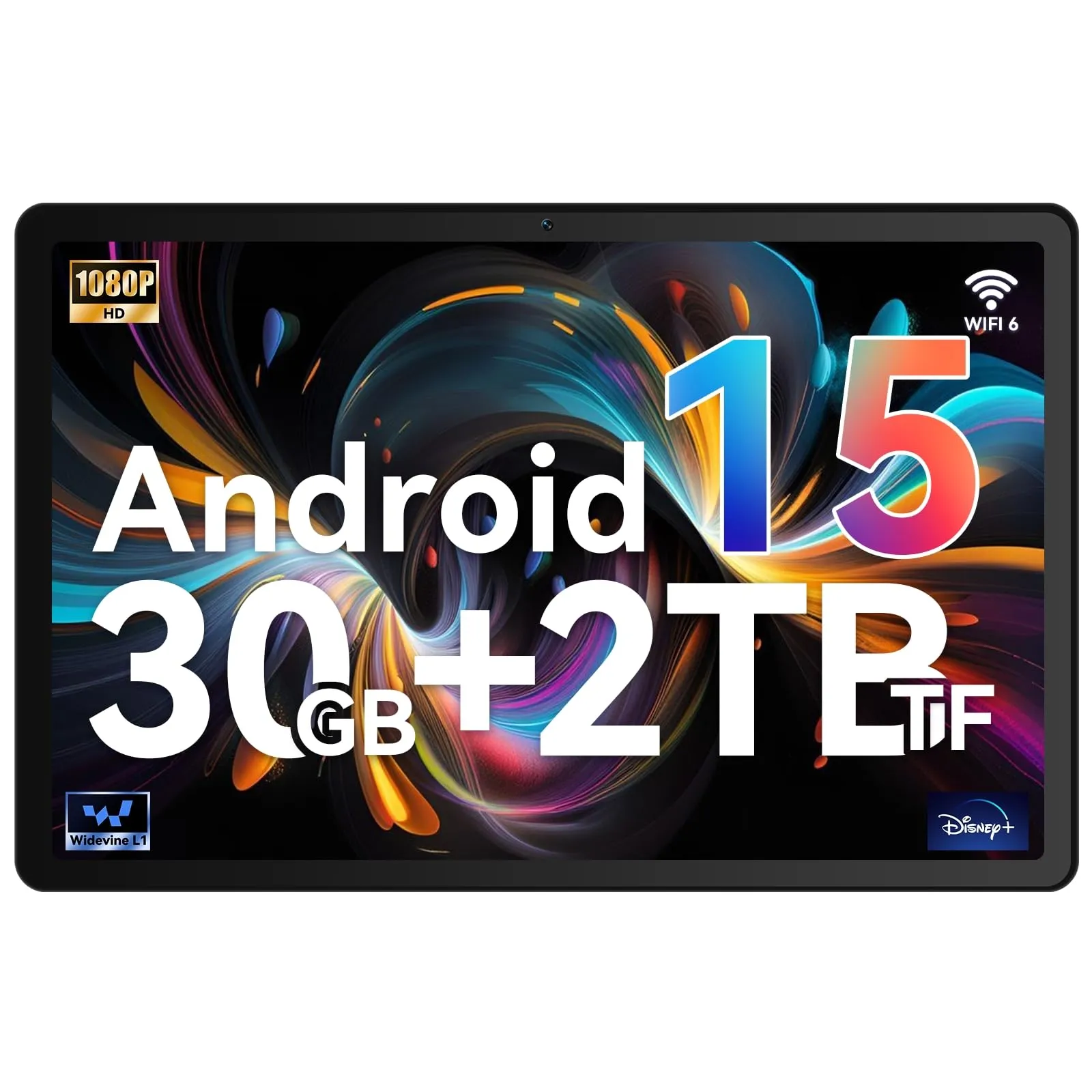 Whitedeer Tablet Android 15, 10 Pollici, 30GB RAM, 128GB ROM, WiFi 6, Widevine L1, Nero