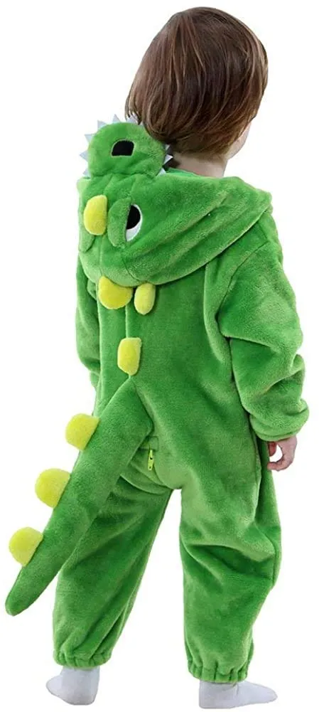 LOLANTA Costume da dinosauro per bambino, costume in Pile Felpa con Cappuccio (Verde, 3-4 anni)