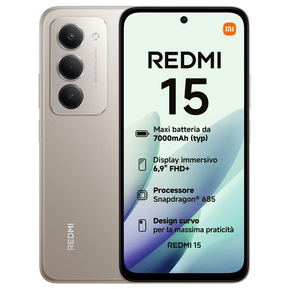 Xiaomi Redmi 15 Grigio Titanio, 8+256GB, 6,9" FHD+ 144Hz, Snapdragon 685, 50MP AI, 7000mAh