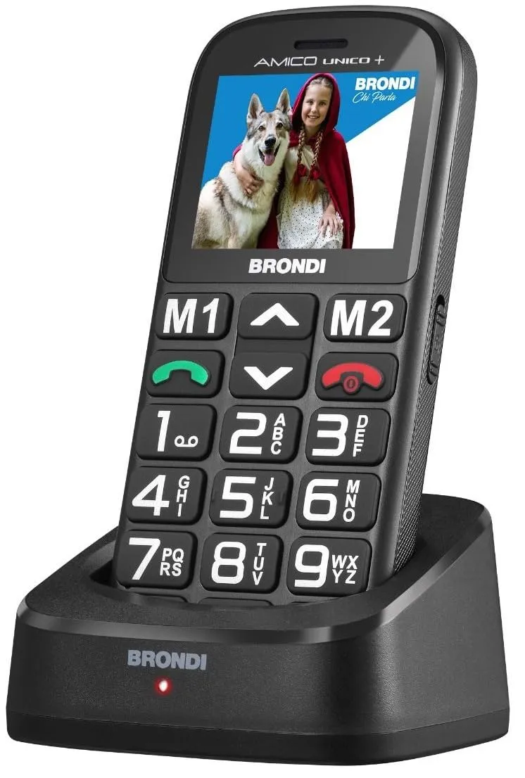 Brondi Amico Unico + Base - Telefono Cellulare per Anziani Facile da Usare
